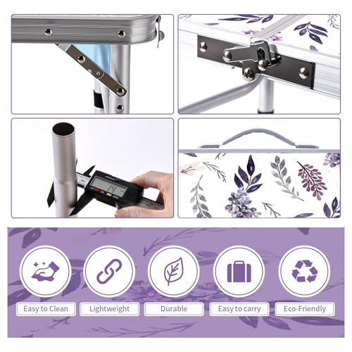 Yriuat Folding Camping Table 2ft Portable Pinic Table Adjustable Height Small Card Table Aluminum Foldable Lightweight with Carry Handle for Outdoor Indoor Hiking Camp BBQ Beach (Misty Lilac) - color: Misty Lilac, size: 24"l X 16"w X 24"h