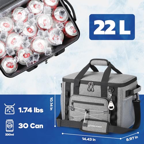 Maelstrom Soft Sided Cooler Bag, 30/40 Can Collapsible Insulated Ice Chest, Large Leakproof Portable Storage for Camping, Travel, Kayaking & Beach - color: 2.Gray, size: 30 Can