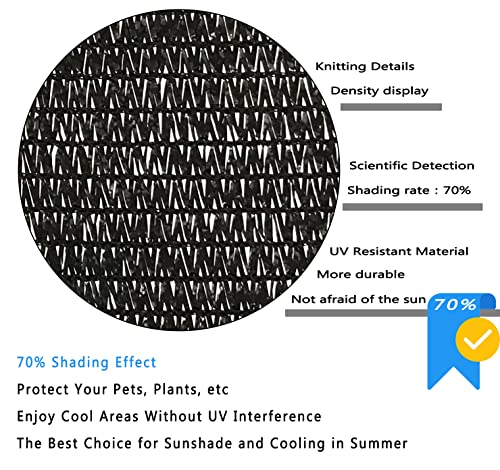 70% Black Shade Cloth with Grommets, 10 x 12 FT Garden Sunblock Mesh Tarp, UV Resistant Sun Shade Net for Plants Cover, Greenhouse, Pergola, Kennel, Chicken Coop and Patio - color: 70% Blcak, size: 10 X 12 FT