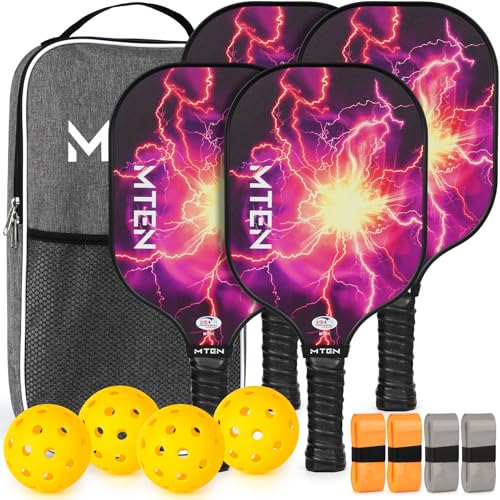 Pickleball Paddles Set of 2 or 4, or Single Paddle – USAPA Approved Fiberglass Surface Pickleball Rackets Set for Men & Women - color: Redblack*4