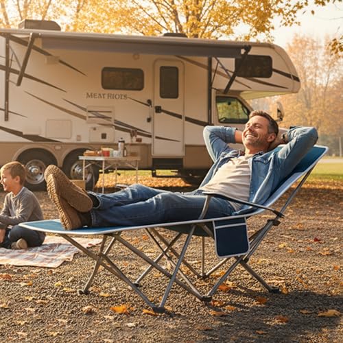 Folding Beach Chair Recliner for Adults - Heavy Duty 300lbs Camping Chair with Adjustable Backrest & Footrest, Portable Outdoor Lounge Chair for Backyard, Fishing, Travel - color: Blue