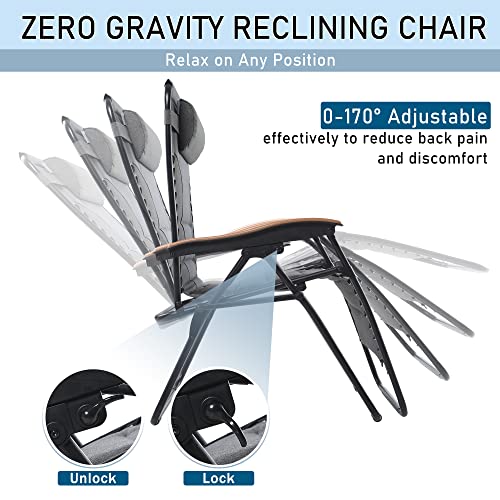 PHI VILLA XXL Oversized Padded Zero Gravity Chair Set of 2, Foldable Patio Recliner, 30" Wide Seat Anti Gravity Lounger with Armrest and Cup Holder, Support 400 LBS (Light Gray) - color: Light Gray, style: 2 Pcs