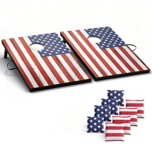 Cornhole Board Set Cornhole Games for Adults Portable Choose Regulation or Tailgate Size - style: 3' x 2' American Flag