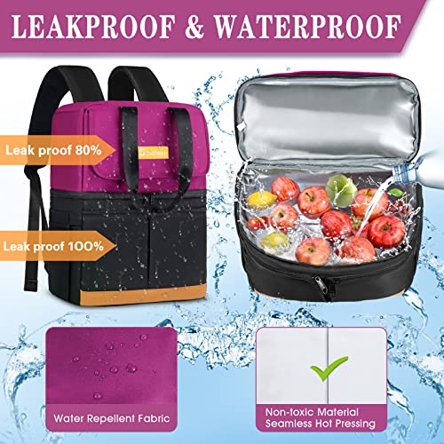 Scothen Backpack Cooler with Double Decker & 12 Ice Packs- Keeps 36 Cans Cold for Up to 24 Hours- Waterproof & Leak Proof Insulated Cooler Backpack- Stylish Cooler Bookbag for Women Travel Work Beach - color: Black Purple