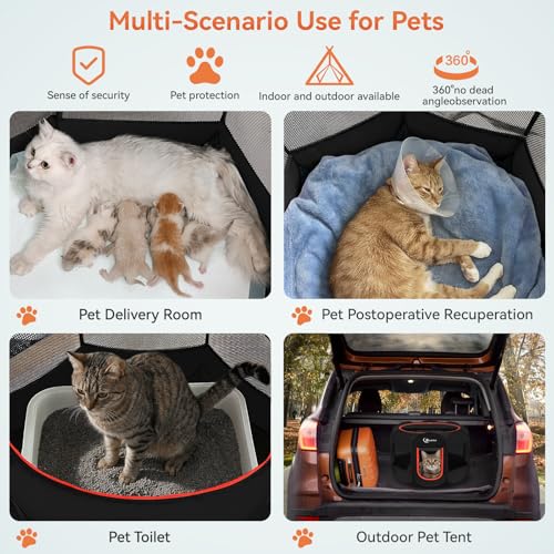 Siedihit Black Dog Cat Playpen, Puppy Pet Playpen Indoor for Small Dog Crate Tent Cage Outdoor, Portable Pop Up Dogs Enclosure Kennel with Carrying Case for Dogs/Cats/Rabbits - color: Black