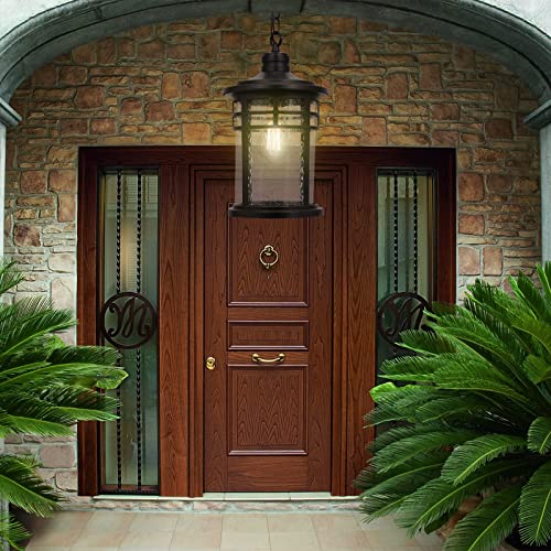 Darkaway Large Outdoor Pendant Lights, 15inch Outdoor Chandelier Hanging Porch Lights Outside Ceiling Mount Aluminum with Seeded Glass for Front Door Gazebo Patio (Large, Black) - color: Black, size: Large Size