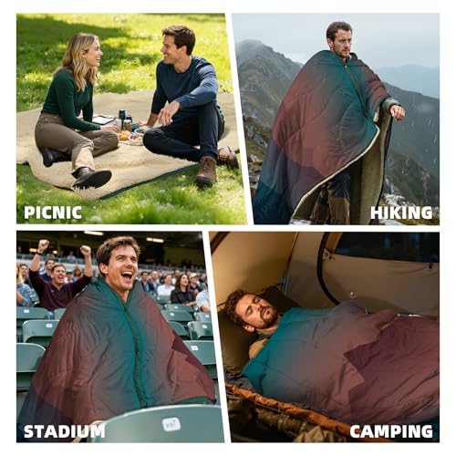 Outdoor Camping Blanket - Puffy Camping Blanket Packable,Sherpa Fleece Warm Blanket for Camping, Outdoors, Travel, Stadium, Festivals, Beach, Hammock 56"x 78" Machine Washable, DWR, Lightweight - color: Pink Dawn Hues, size: 78 x 56 inches