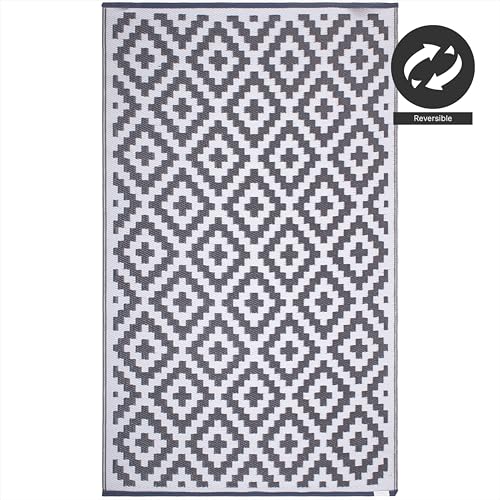 FH Home Outdoor Rug - Waterproof, Fade Resistant, Reversible - Premium Recycled Plastic - Geometric - Large Patio, Deck, Sunroom, Camping, RV - Aztec - Gray & White Crease Free - 6 x 9 ft - color: Aztec - Gray & White, size: 6' x 9' (Rectangular)