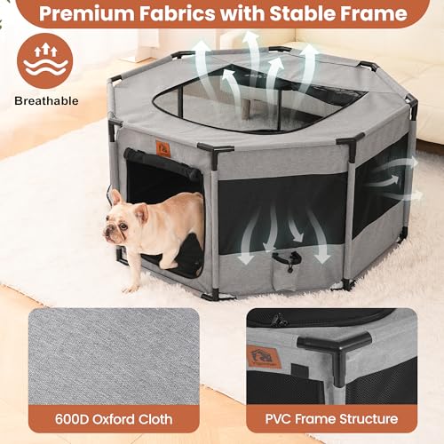 Enclosed Playpen, Portable Cat & Puppy Kennel with Sturdy PVC Pipe Frame and Scratch-Resistant Fabric, Soft Dog Playpen for Indoor & Outdoor Use (Large Size, 45x45x24 Inches) - size: Large
