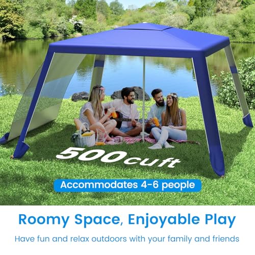 MoKo Beach Cabana, 8'×8' Large Beach Canopy with Side Wall, UPF 50+ Protection Easy Setup Beach Tent Sun Shelter, Adjustable Height Wind Resistant Cabana Beach Tent for Whole Family, Navy Blue - color: Navy Blue