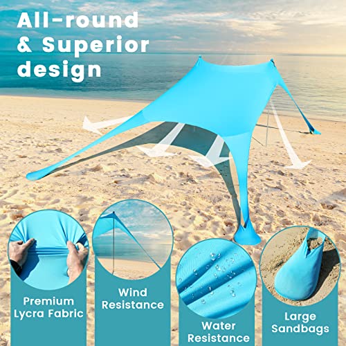Beach Tent - 9.8 * 6.5 FT Beach Canopy, Portable Tent Sun Shelter UPF50 with 4 Sandbags, 2 Stability Poles Ground Pegs and Anti-Wind Ropes, Outdoor Shade Canopy for Camping, Sky Blue - style: 9.8*6.5 FT 2 Pole-Sky Blue