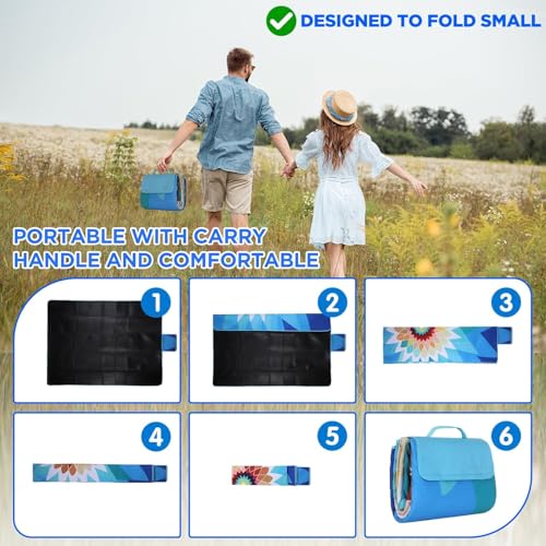 scuddles 60" x 80" Extra Large Outdoor Picnic Blanket – Waterproof, Foldable Travel Mat for Beach, Camping, Grass, Lawn, Park – Dual Layer, Sand-Free, Soft Throw Rug Fits 4 Adults, Summer Accessories