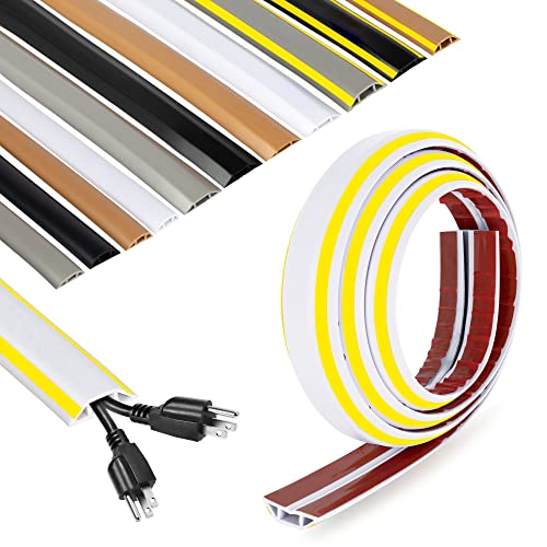 Rubber Bond Cord Cover Floor Cable Protector - Strong Self Adhesive Floor Cord Covers for Wires - Low Profile Extension Cord Covers for Floor & Wall - color: White Stripped - Two Thick Cords, size: 8 Feet