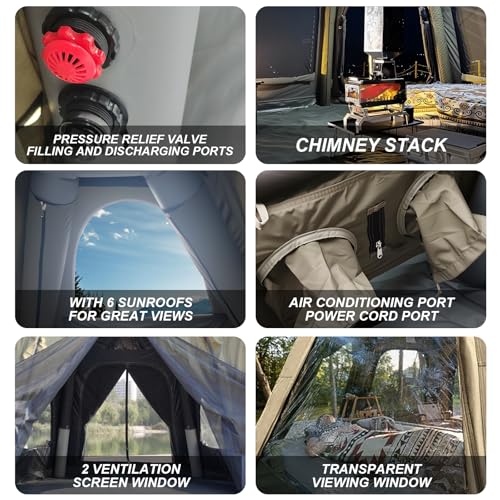 SENLEETO Inflatable Tents for Camping, Large Inflatable Camping Tent with Hand Pump, Easy Setup Tents for 4-6 People, Portable Glamping Tent - size: Dome -177 inch*177 inch*98.4 inch with canopy