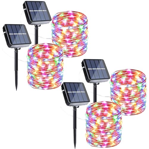 Joomer Solar Fairy Lights, 4-Pack Total 104FT 320LED Solar String Lights Outdoor Waterproof 8 Lighting Modes for Fence Party Garden Patio Yard Home Holiday Tree Outdoor Decoration (Multicolor) - color: Multicolor, size: 4*80LED