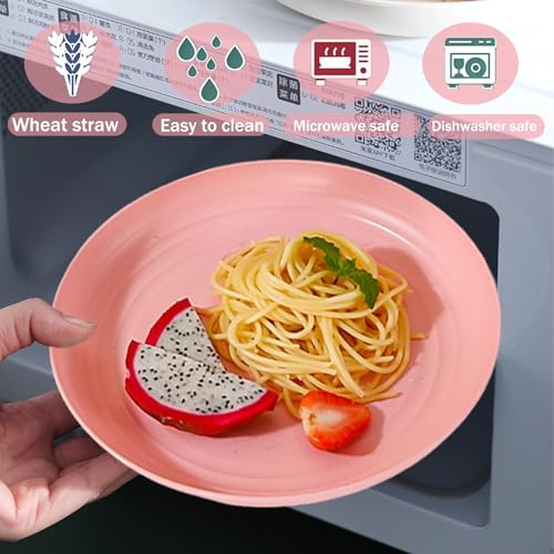 Wheat Straw Dinner Plates Set of 4, Unbreakable Reusable Plates, Lightweight Microwave & Dishwasher Safe, BPA Free Pink Dinnerware for Kitchen, Camping & Daily Use - color: Pink