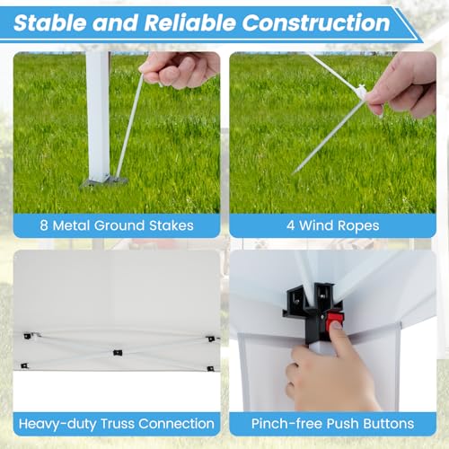 Tangkula 10x10 Ft Pop Up Canopy with Netting, Easy Up Outdoor Tent with Mesh Sidewalls, Carrying Bag, Adjustable Height, Portable Canopy Tent for Parties Events Camping Travel - color: White