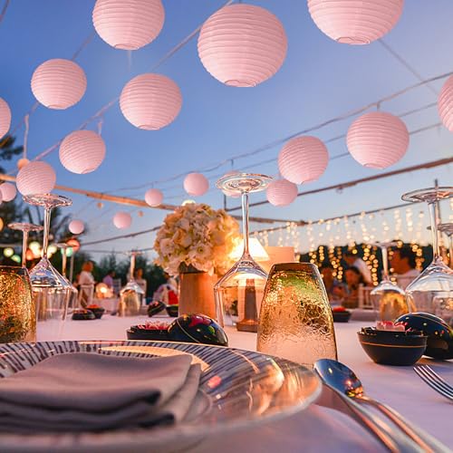 KNONEW 10 Pack 10'' Pink Outdoor Silk Lanterns Decorative Party Hanging Waterprooof Chinese Japanese Round Lanterns for Weddings, Birthdays, Parties Decoration (No Light Bulbs Included) - color: Pink, size: 10Pcs
