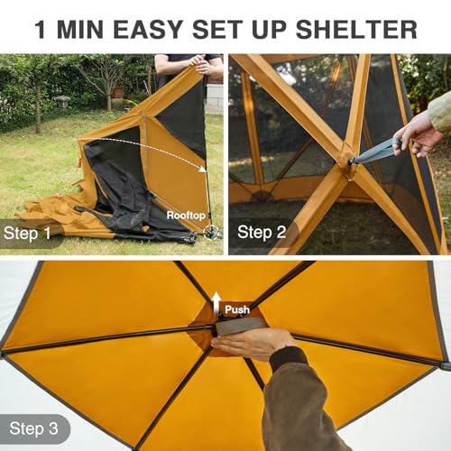 EVER ADVANCED Pop up Gazebo Tent for Backyard, 11.5 x 9.8 ft, Instant Screened Tent Screen House Canopy with Netting, Orange - color: Orange