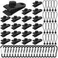 60 Pcs Heavy Duty Tarp Clips, Premium PA Tarp Clamps Kit with Lock Grip, Bungee Cords and Carabiners for Secure Fastening Awning, Swimming Pool Cover, Canopy, Shade Cloth, Camping Tents Accessories