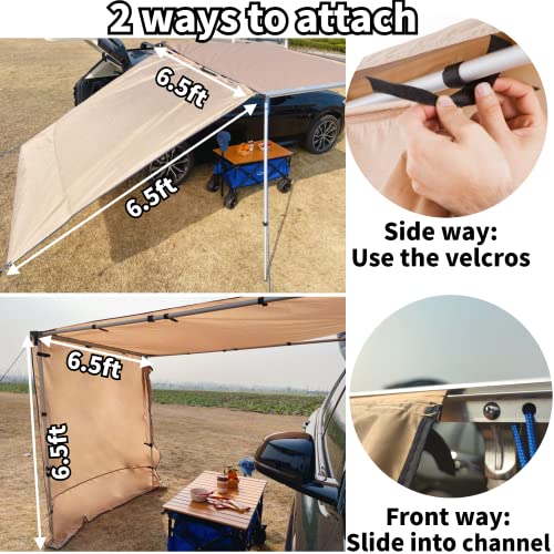 DANCHEL OUTDOOR Waterproof Car Awning Side Wall, Sun Shade Windbreak & Privacy Extension Lateral Tarp for Roof Rack Awning Overland Accessories (Khaki, 6.5ftx6.5ft) - color: Khaki, size: 6.5x6.5ft
