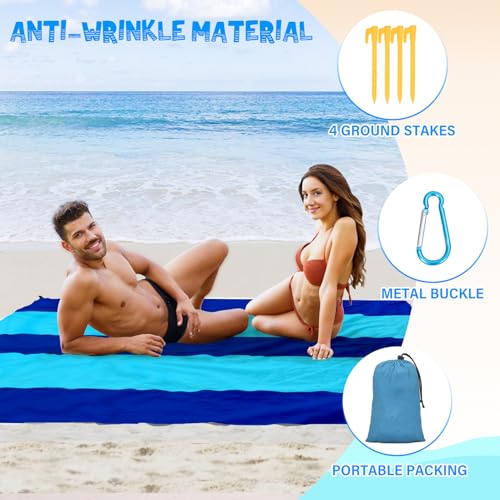 Beach Blanket Waterproof Sandproof 1-7 Adult Oversized 78 '' × 81 '' Lightweight Durable Compact Sand Free Extra Large Beach Mat for Travel Camping Hiking Picnic Blanket - color: 2blue, size: 78“x81”