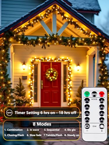 100 LED Fairy Lights Battery Operated with Remote, 33FT Waterproof Twinkle Lights with Timer & 8 Modes, Fairy String Lights Outdoor Indoor for Bedroom Classroom DIY Christmas Decor (Warm White) - color: Warm White, size: 1 Pack