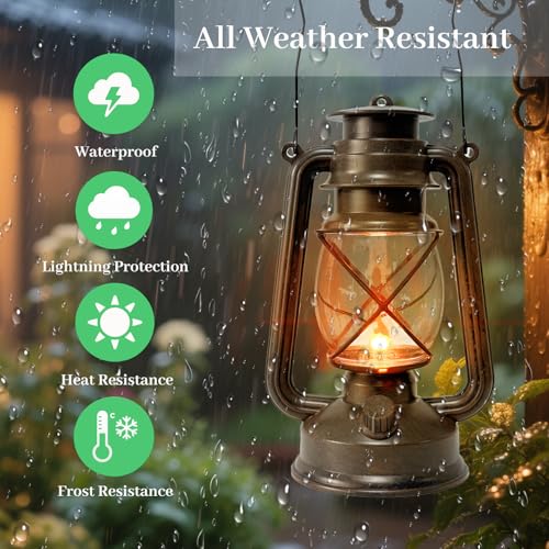 Vintage Lantern LED Outdoor Battery Powered Lanterns with Dancing Flame Wick Waterproof Camping Lamp Non-Solar Hanging Lantern Lights Landscape Decor for Indoor/Outdoor Use- Bronze Color - style: Bronze color