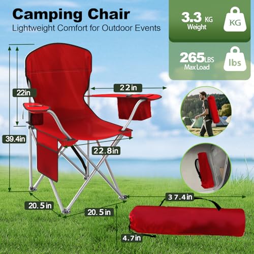 VTOY Folding Camping Chairs Durable 600D Oxford, Portable Outdoor Chair with Cooler Pouch, Cup Holder & Storage Pocket for Camping, Beach, Fishing - color: 2 Pack, Red