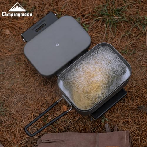 Campingmoon Camping Mess Tin Pressure Relief Aluminum Dinner Box Camping Bowls Cooking Pot with Foldable Handle for Camping & Cooking - color: CM-H-2013(Gray)