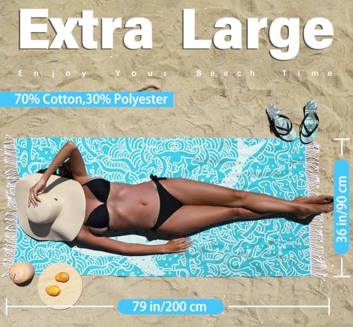Widdonen 2 Pack Turkish Beach Towel Quick Dry Absorbent Cotton Lightweight Thin Bathroom Bath Pool Swim Towels Extra Large Oversized Sand Free Beach Accessories Essentials Stuff Cloud Adults Gift - color: 2 Pack Blue Turtle Blue Whale, size: X-large(79 X