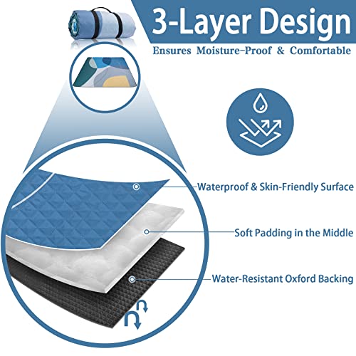 PY SUPER MODE Picnic Blankets Extra Large, Waterproof Foldable Outdoor Beach Blanket Oversized 83x79” Sandproof, 3-Layer Picnic Mat for Camping, Hiking, Travel, Park, Concerts(Abstract Blue) - color: Abstract Blue