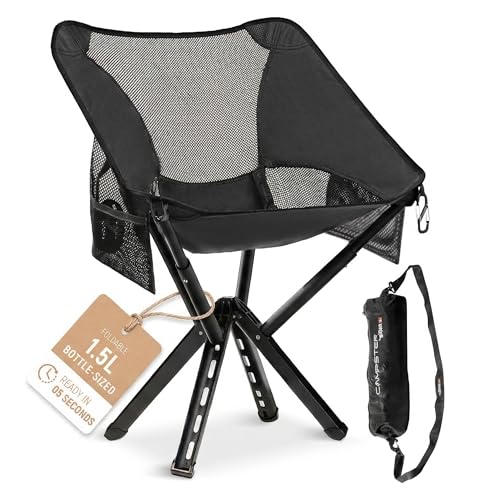 Campster 2.0 Ultra Lightweight Backpack Chair with 5s Folding, Small Compact Portable Hiking Chairs with Bottled Sized for Camping, Outside, Climbing, Beach, Fishing - color: Onyx Black