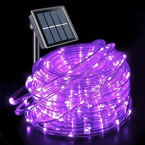 JMEXSUSS 200 LED Purple Solar Halloween Lights, 66 ft Rope Lights Outdoor Waterproof, PVC Tube Purple Christmas String Lights for Party Tree Fence Christmas - color: Purple, size: 200 LED