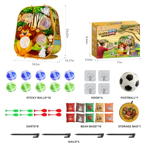 4-in-1 Animal Bean Bag Toss Game for Kids, Cornhole Board Set with Dart Board for Toddler Outdoor Toys, Family Party Game Backyard Beach Lawn Activities Gift for Boys & Girls Ages 3 4 5 6 7 8 - color: Zoo