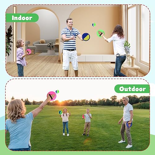 Toss and Catch Ball Game – Outdoor Catch Toy for Kids, 8inch Catch Ball Racket for Adult Backyard Beach Playground Play, 3-12 Years Boys Girls Birthday Gifts - color: Green Bule Pink