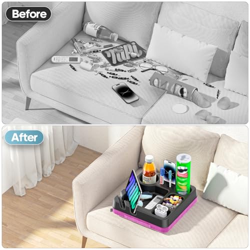 Couch Cup Holder Tray Couch Cup Holder Pillow Bed Tray Snack Sofa Bed Caddy Organizer Beach Sofa Drink Holder Anti-Spill Portable Snack Caddy Couch Remote Holder for Phone Pad Kindle Beverage Purple - color: Purple