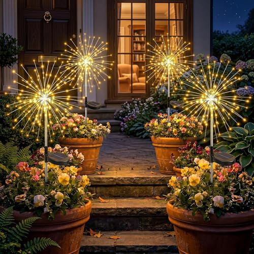 Solar Firework Lights Outdoor 4 Pack, 120LED Solar Starburst Garden Lights with 8 Modes, Waterproof Decorative Sparkle Light for Backyard, Garden, Patio & Lawn Landscape - Gifts for Women Mom - size: 4 Pack