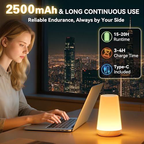 Auxmir Rechargeable LED Night Light, Touch & Remote Control Bedside Lamp with 13 Colors, 5 Brightness Levels, Portable Table Lamp for Kids Baby Nursery, Bedroom, Bathroom, Camping, Light Brown-2 Pack - color: Light Brown-2 Pack