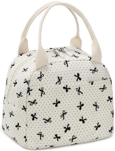 LEDAOU Lunch Box for Women Insulated Lunch Bag Corduroy Lunch Tote Bags Leakproof Cooler Lunch Case for Travel Work Picnic - color: Corduroy Beige-Bow Tie