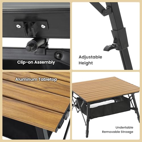 ARROWHEAD OUTDOOR 2-Pack 39" Aluminum Folding Camp Roll Up Table w/Adjustable Height, Undertable Mesh Storage, Carry Bag - color: Wood Grain 2pack