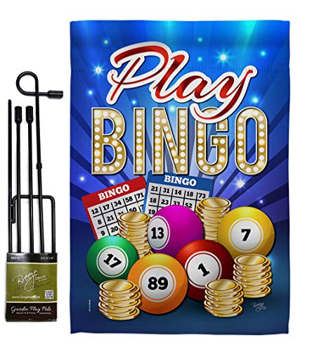 Breeze Decor Play Bingo Garden Flag Set with Stand Interests Games Bunco Night Dice Poker Hobbies Leisure Activity House Decoration Banner Small Yard Gift Double-Sided, Made in USA - size: Garden Flag Set 13"x 18.5" w/ Flagpole