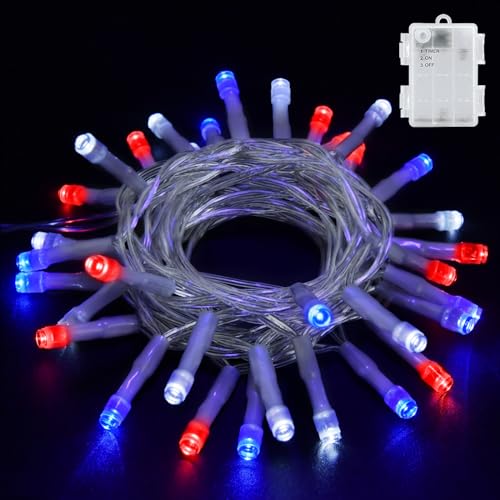 cshare Red White and Blue Lights Battery Operated, 4th of July Lights with Timer Outdoor Waterproof 9.8ft 30 LED for 4th of July Independence Day Decorations Garland Party Garden - color: Red White and Blue