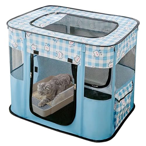 Portable Pet Playpen Cat Cages Indoor， 27.6" L x 21.7" W x 17.7" Collapsible Dog Crates Made of 600D Oxford Material Tent Kennel Playpen for Dogs Cat and Rabbit Travel Dog Playpen Indoor(S, Blue) - color: Blue, style: Small（27.6"L x 21.7"W x 17.7"H）