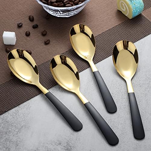 Stainless Steel Dinner Spoons Set of 4 - Long Handle Mirror Polished Ice Cream Spoons