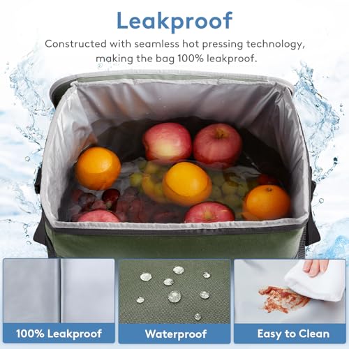 Lifewit Cooler Bag 30/50/60 Cans Collapsible and Insulated Large Lunch Bag Leakproof Soft Cooler Portable Tote for Camping/BBQ/Family Outdoor Activities - color: Green, size: 30-Can(20L)