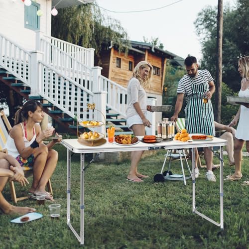 3.0 Ft Folding Portable Camping Table with Adjustable Height Aluminum Legs for Kitchen, BBQ, Dining, Picnic, Cooking, Beach, Garden, Party, Traval, Party, 4-6 People - color: White, size: 3 Ft