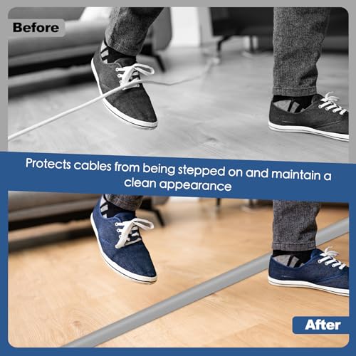 Floor Cord Cover for Wires on Floor Self Adhesive Cord Hider Floor Cable Management Wire Covers for Cords Protector Prevent Cable Trips Cord Cavity W 0.32" x H 0.32", Gray, 3.3Ft - color: Gray, size: 0.78 In x 3.3 Ft