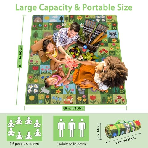 Supfitness Extra Large Picnic Blankets Waterproof Foldable (60 "x 80") Beach Blanket Waterproof Sandproof,3-Layer Thicking Mat Outdoor Packable Camping Blanket - color: Dark Green, size: 60x80in