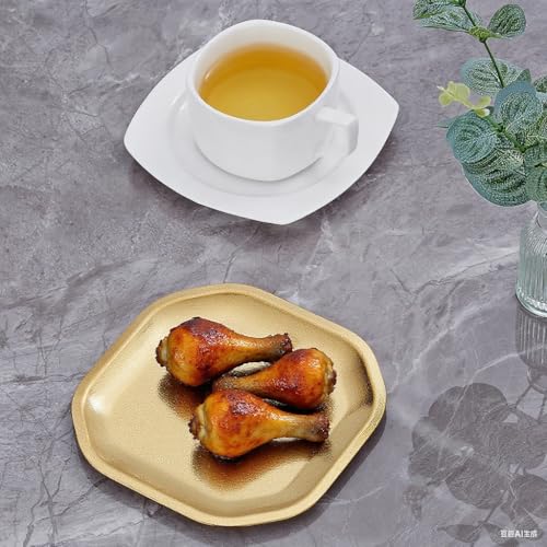 SANQIAHOME 5.9 * 5.9 inch square Appetizer Plates,thick stainless steel Dinner Plates, Pasta Dessert Plates for Sushi, Fruit oven/Dishwasher Safe, Set of 4,Gold - color: Gold, size: 5.9x5.9 in